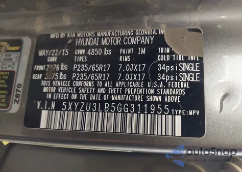 2016 Hyundai Santa Fe Sport 2.4L из США, поврежденный, VIN 5XYZU3LB5GG311955